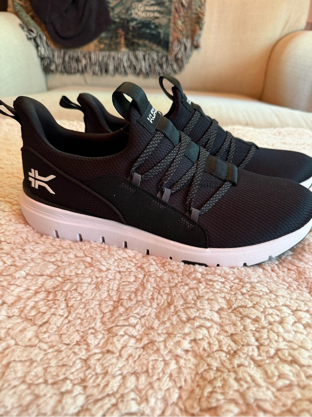 KURU Women's Black Athletic Slip-On Sneakers with White Sole